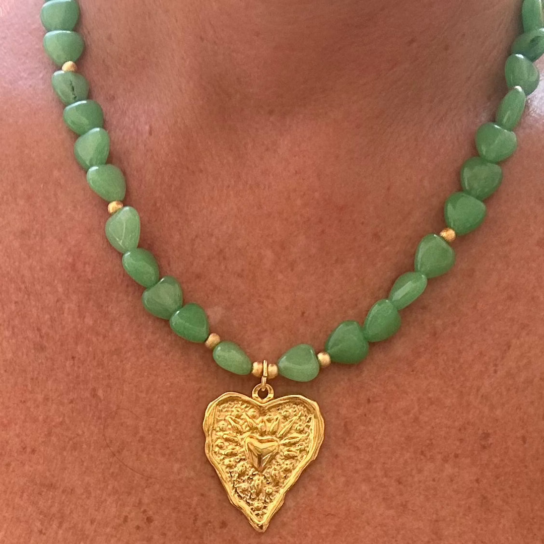 MINOUSH SELA NECKLACE GOLDEN HEART&JADE