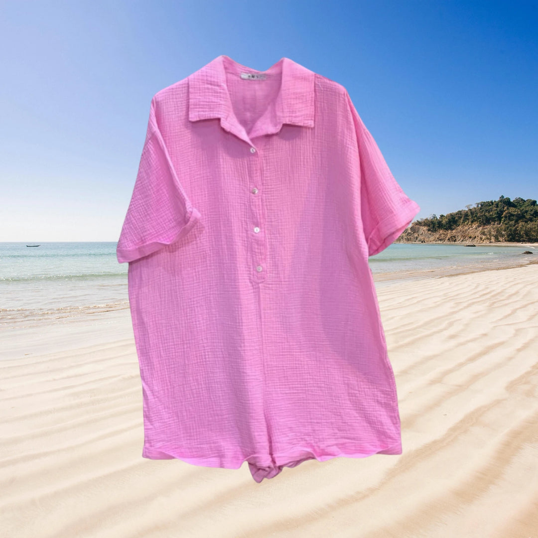 OVERSIZED PINK COTTON GAUZE ROMPER OREA