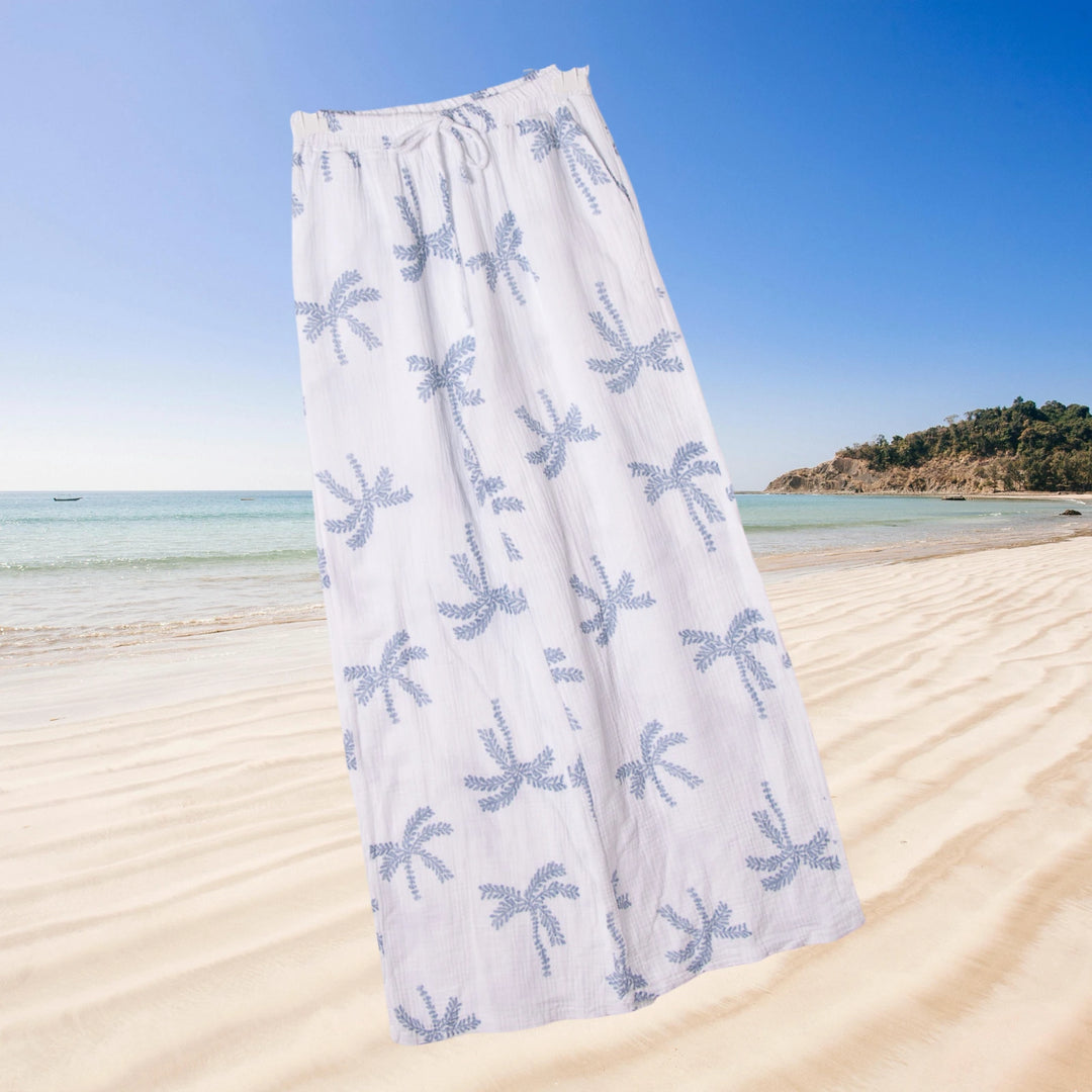 PALM RESORT COTTON GAUZE PANTS BLUE