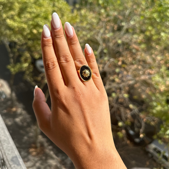 SUN RING-(BLACK AGATE, ROSE QUARTZ & AMAZONITE)