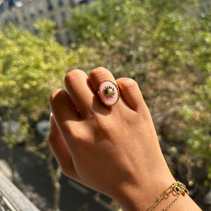 SUN RING-(BLACK AGATE, ROSE QUARTZ & AMAZONITE)