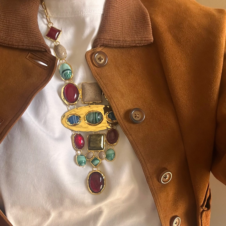 BAROQUE GLAM STATEMENT NECKLACE – GOLD PLATED WITH COLORFUL GEMSTONES