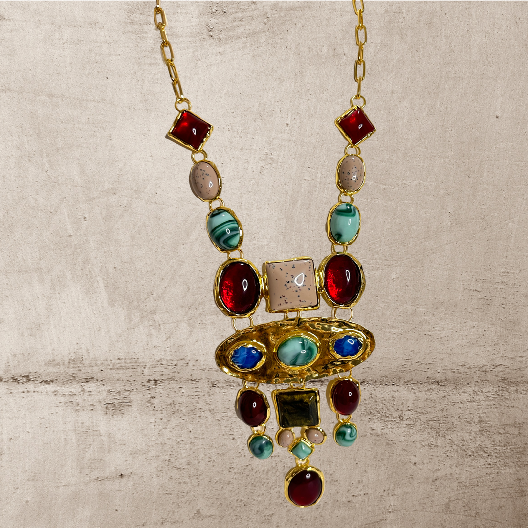 BAROQUE GLAM STATEMENT NECKLACE – GOLD PLATED WITH COLORFUL GEMSTONES