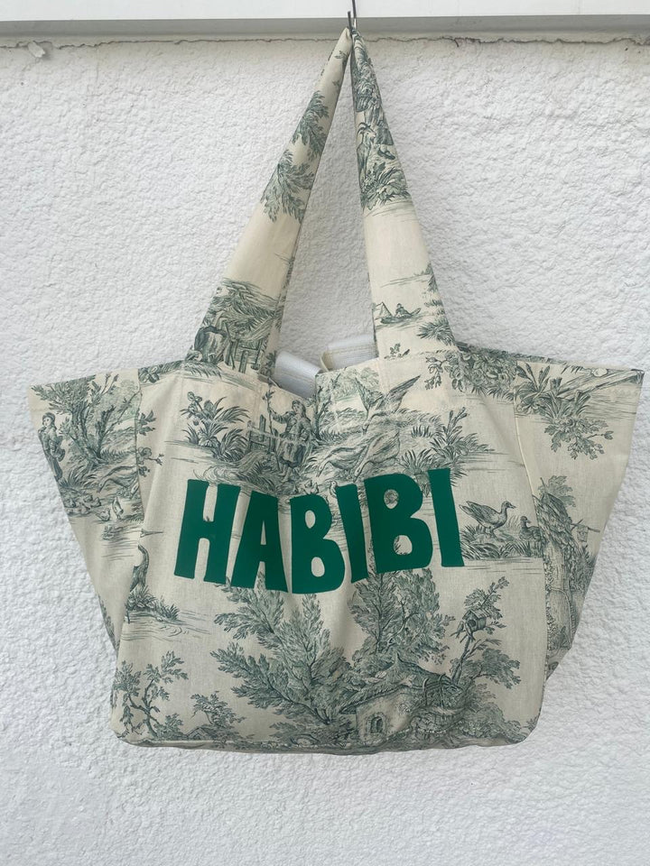 BEACH BAG GREEN TOILE DE JOUY HABIBI GREEN