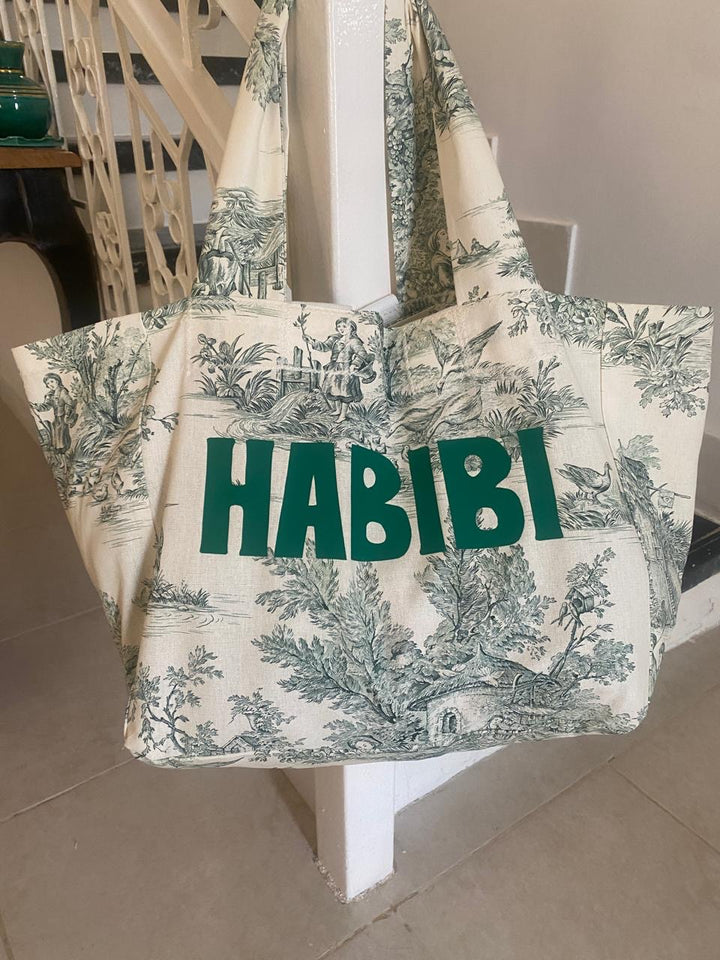 BEACH BAG GREEN TOILE DE JOUY HABIBI GREEN