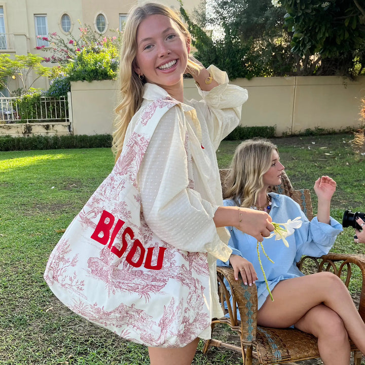 BEACH BAG RED TOILE DE JOUY BISOU