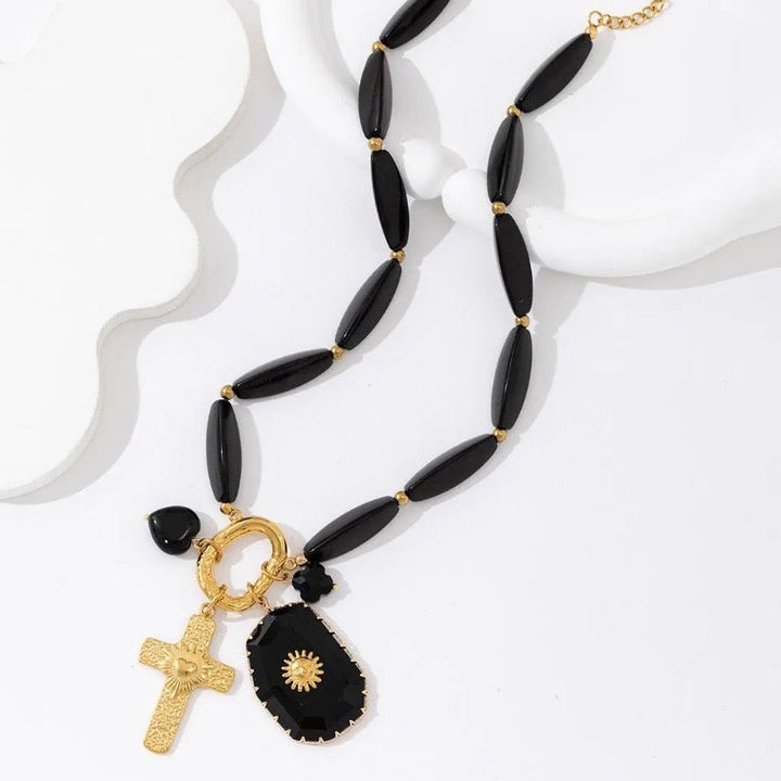 BLACK WOOD - CHARM NECKLACE  GOLD PLATED STAINLESS STEEL