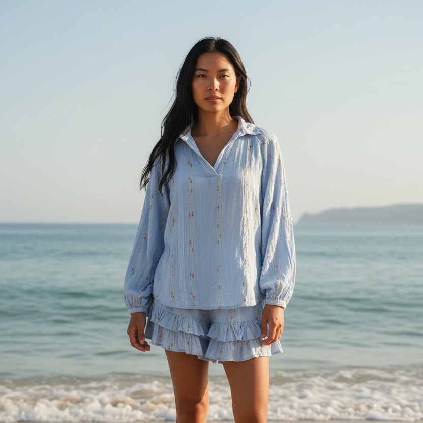 BLUE SKY COTTON WOWEN SET MAJDOU - SHIRT & RUFFLE SKORT