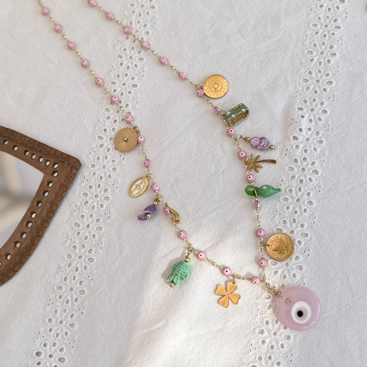 BORNEO PINK ENAMEL LONG NECKLACE
