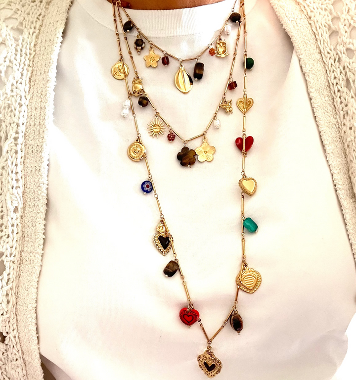 CHARM LOVER NECKLACE SET – DOUBLE LAYER & LONG CHARM NECKLACE – STAINLESS STEEL