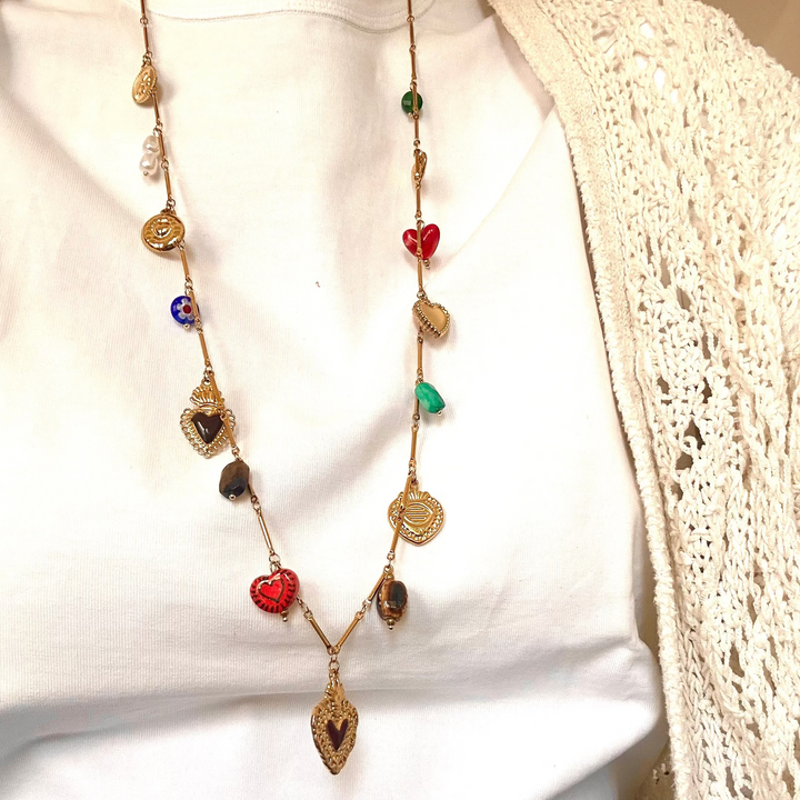 CHARM STORY LONG NECKLACE – STAINLESS STEEL WITH COLORFUL CHARMS