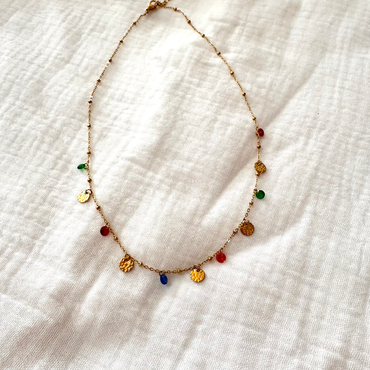 CIRCUS MULTICOLOR CRYSTAL CHARM GOLD NECKLACE