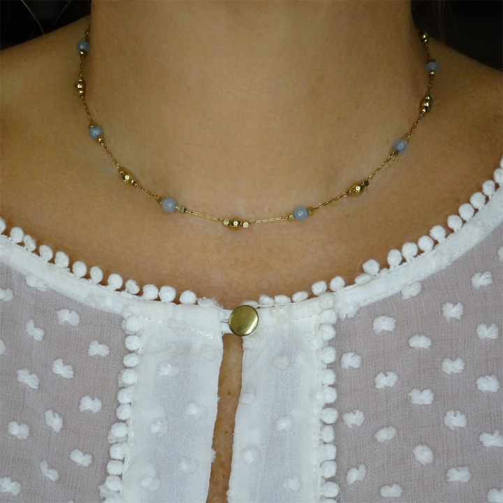 CLÉA BLUE - CHALCEDONY NECKLACE GOLD PLATED WITH SEMI-PRECIOUS STONES