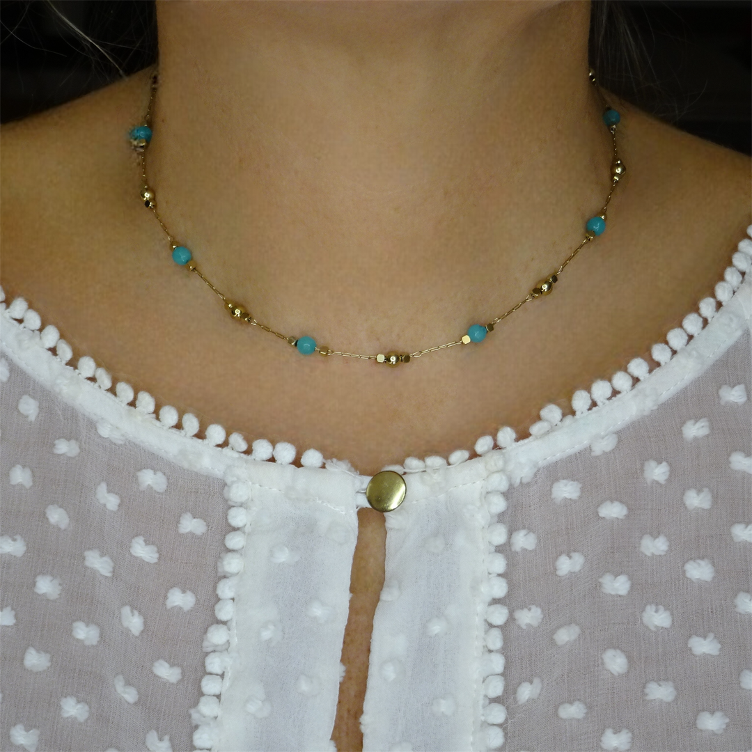 CLÉA AMAZONITE NECKLACE – GOLD PLATED WITH SEMI-PRECIOUS STONES
