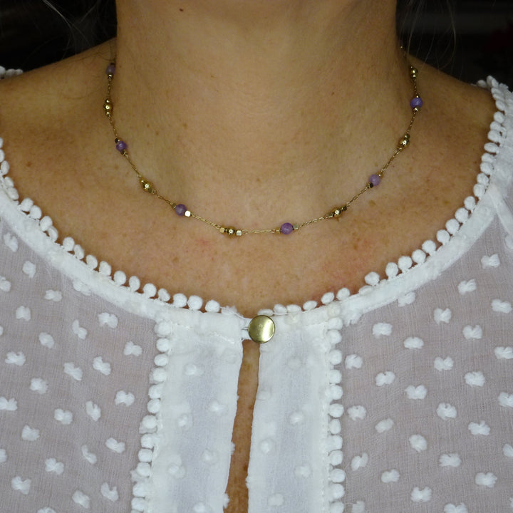 CLÉA AMETHYST NECKLACE – GOLD PLATED WITH SEMI-PRECIOUS STONES