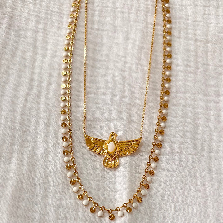 CONFETTI FULL NECKLACE GOLD & WHITE ENAMEL