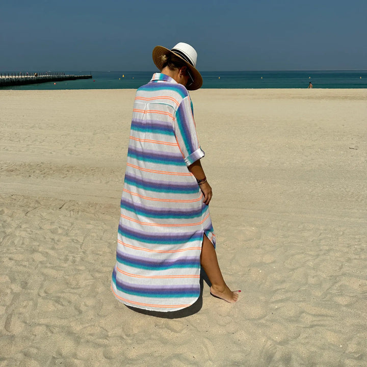 BLUE LONG BEACH COTTON SHIRT DRESS FAZA-STRIPED