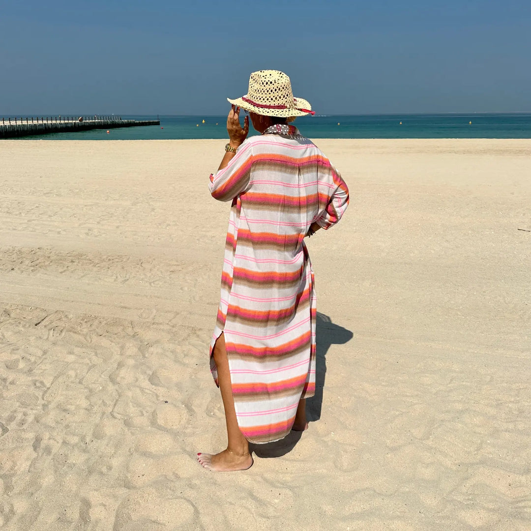 PINK LONG BEACH COTTON SHIRT DRESS FAZA-STRIPED