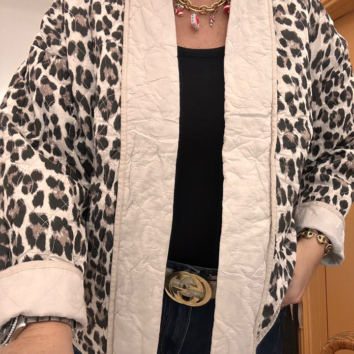 COTTON LEOPARD QUILTED JACKET - LIGHT BEIGE