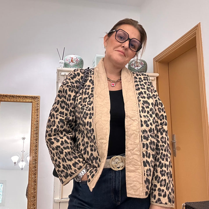 COTTON LEOPARD QUILTED JACKET - CAMEL