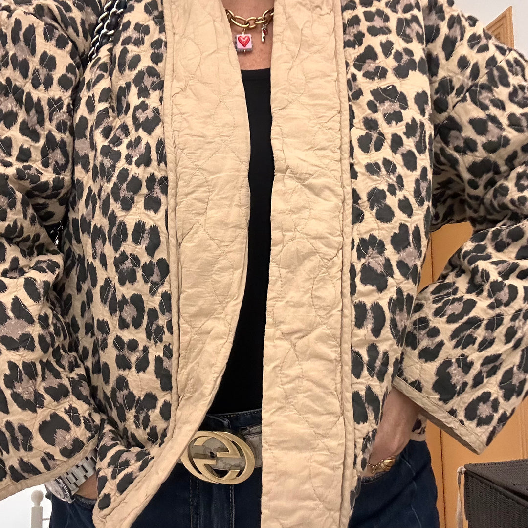 COTTON LEOPARD QUILTED JACKET - CAMEL