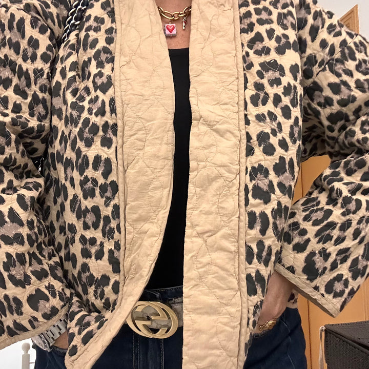 COTTON LEOPARD QUILTED JACKET - CAMEL