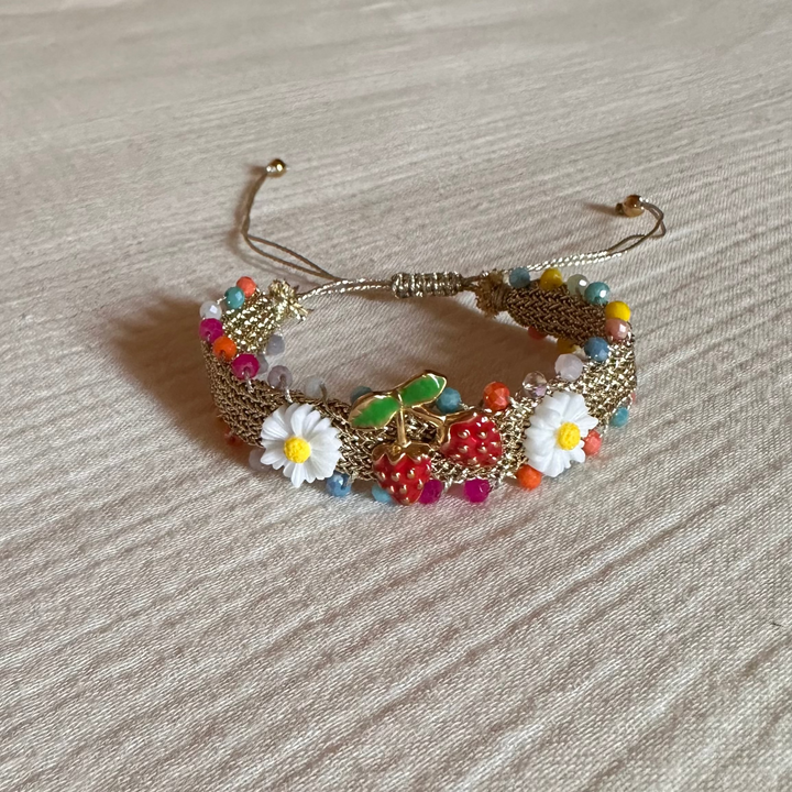 FRUITY BLOOM CHARM AJUSTABLE BRACELET- HANDMADE GOLD THREAD