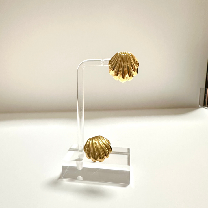 GOLDEN SHELL STUD EARRINGS – STAINLESS STEEL