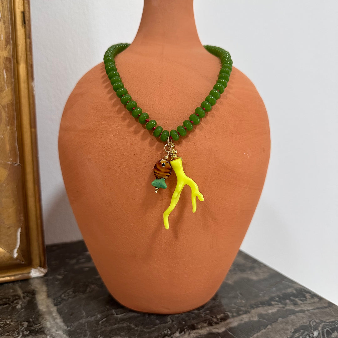 GREEN JADE CHARM NECKLACE - TIGER FISH & NEON CORAL-NECKLACE-LA-MAISON-ANGELIQUE