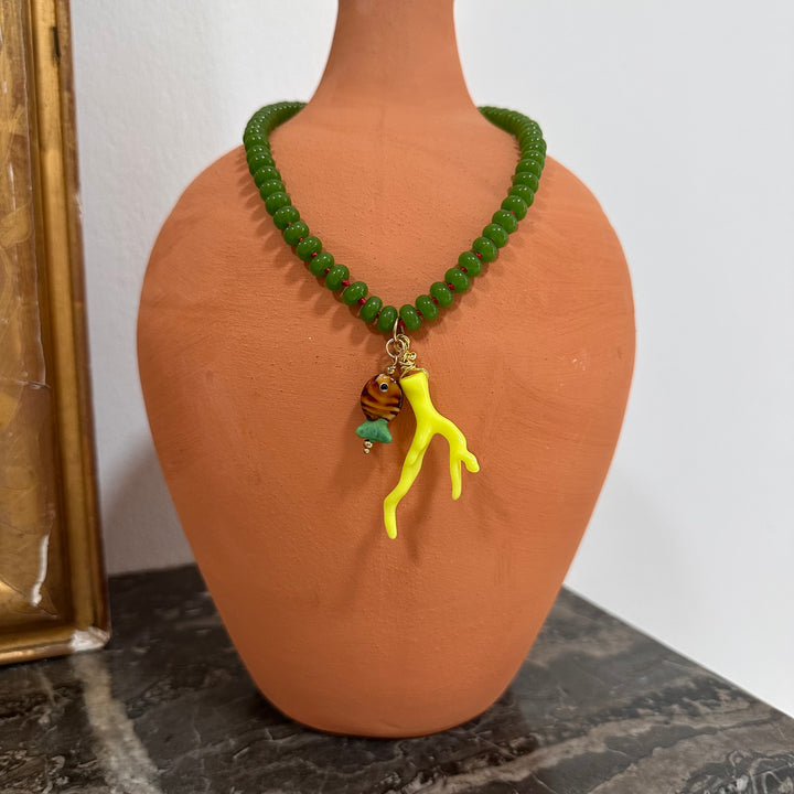 GREEN JADE CHARM NECKLACE - TIGER FISH & NEON CORAL-NECKLACE-LA-MAISON-ANGELIQUE