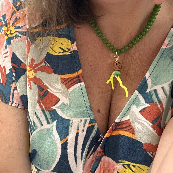 GREEN JADE CHARM NECKLACE - TIGER FISH & NEON CORAL-NECKLACE-LA-MAISON-ANGELIQUE