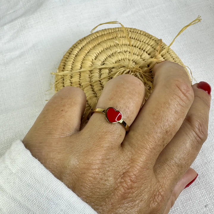 Habibi Rings HABIBI Heart Gold Ring – Red Pink White Enamel | Dubai – La Maison ...