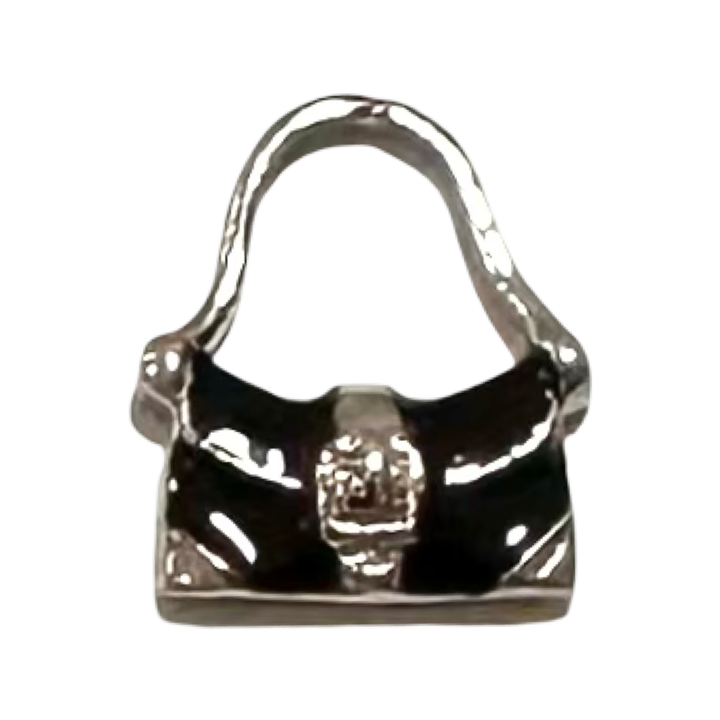 HANDBAG ENAMEL BLACK SILVER MEDIUM