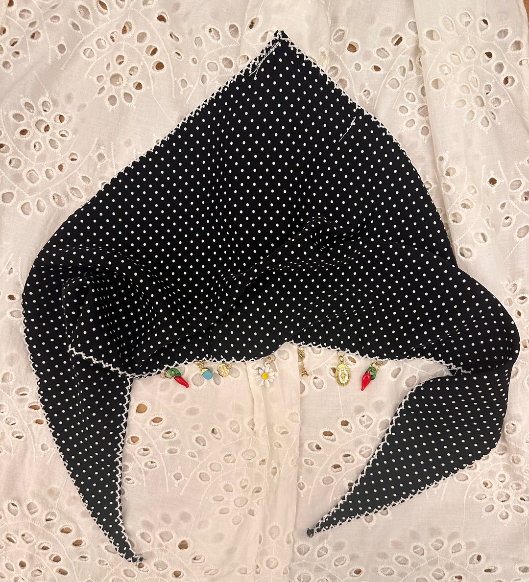 Hair Scarf — Black & White Polka Dot