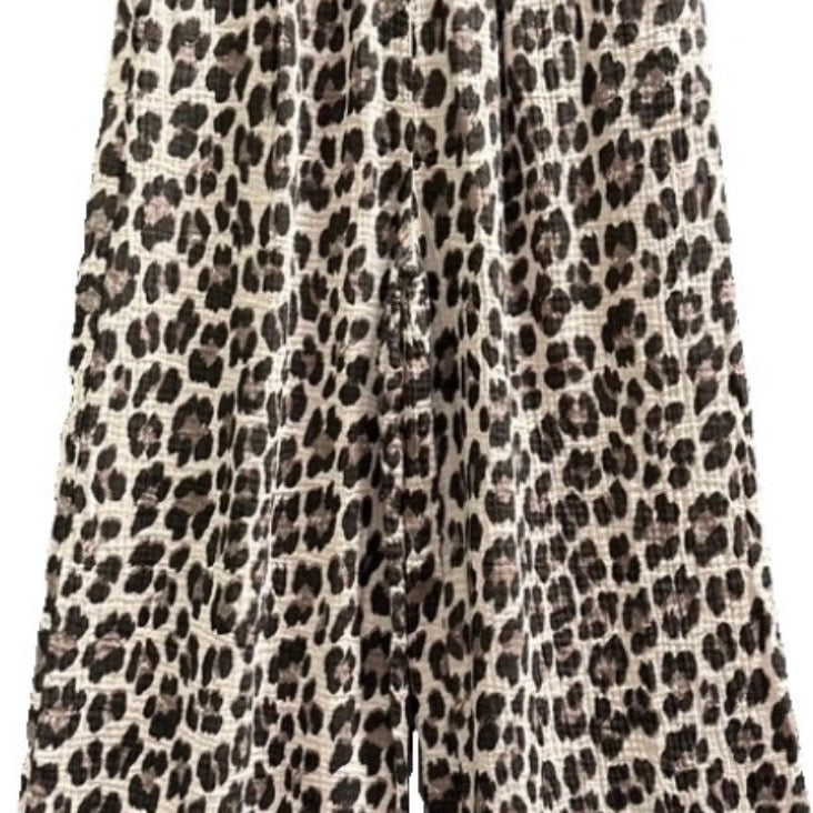 LEOPARD PANTS - COTTON GAUZE WIDE-LEG PANTS – LIGHTWEIGHT SUMMER RESORT TROUSERS