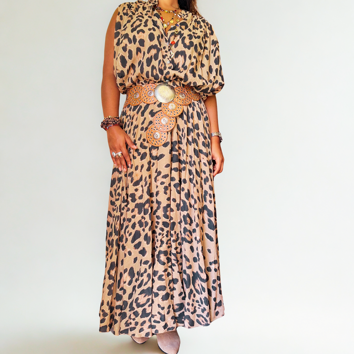 LEOPARD PRINT COTTON VOILE SET – BOHO CHIC BLOUSE & MAXI SKIRT