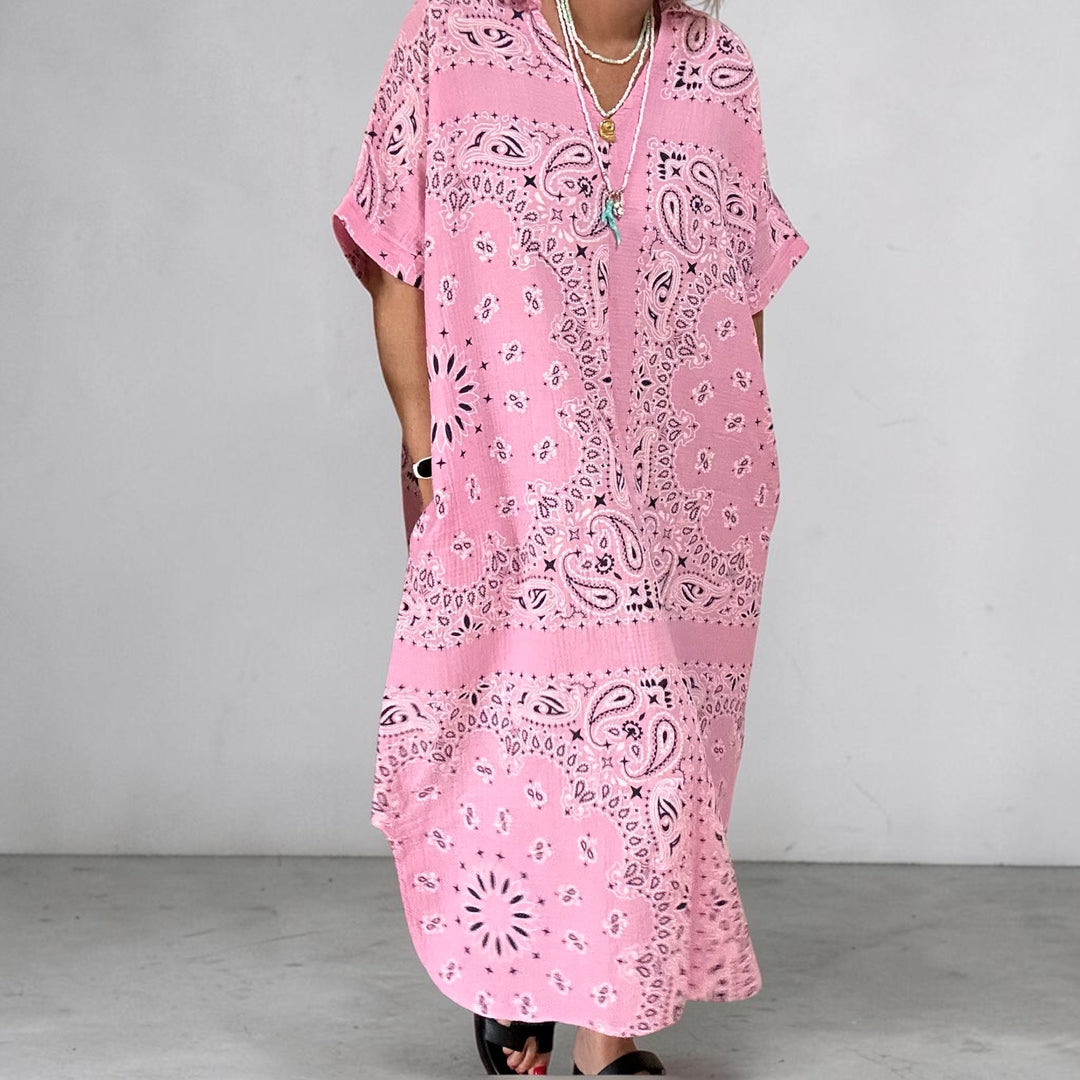 LONG BANDANA PRINT COTTON GAUZE DRESS
