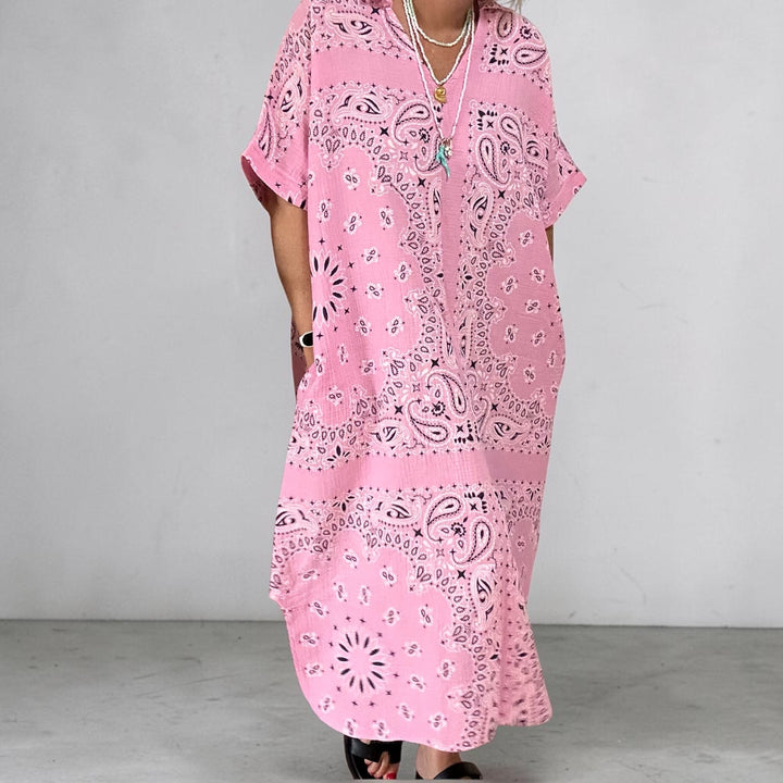 LONG BANDANA PRINT COTTON GAUZE DRESS