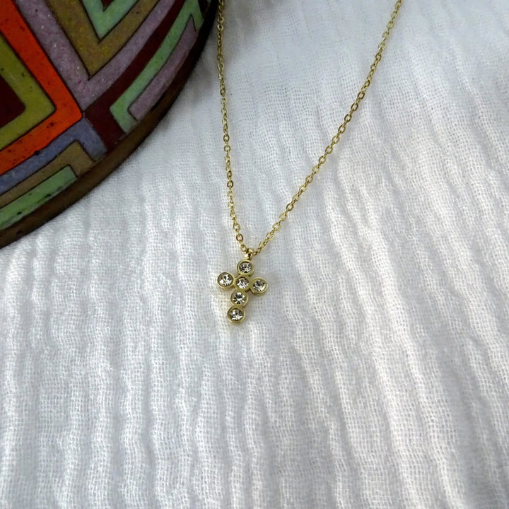 LOUISE CROSS NECKLACE- STAINLESS STEEL GOLD PLATED