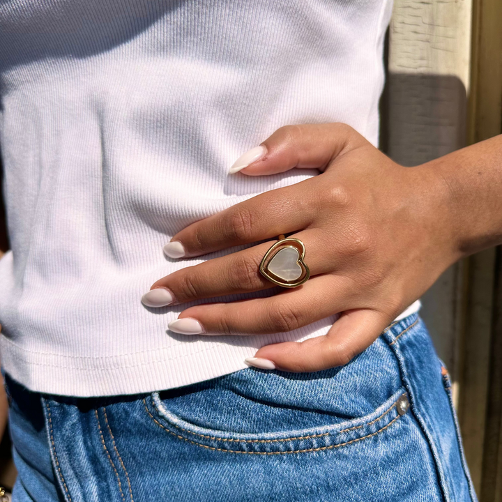 LUNARIA PIVOTING MOTHER OF PEARL HEART RING