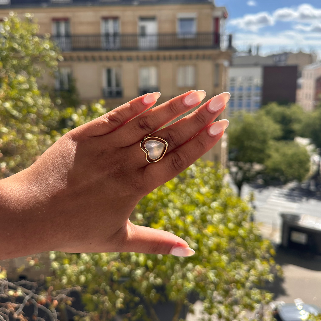 LUNARIA PIVOTING MOTHER OF PEARL HEART RING