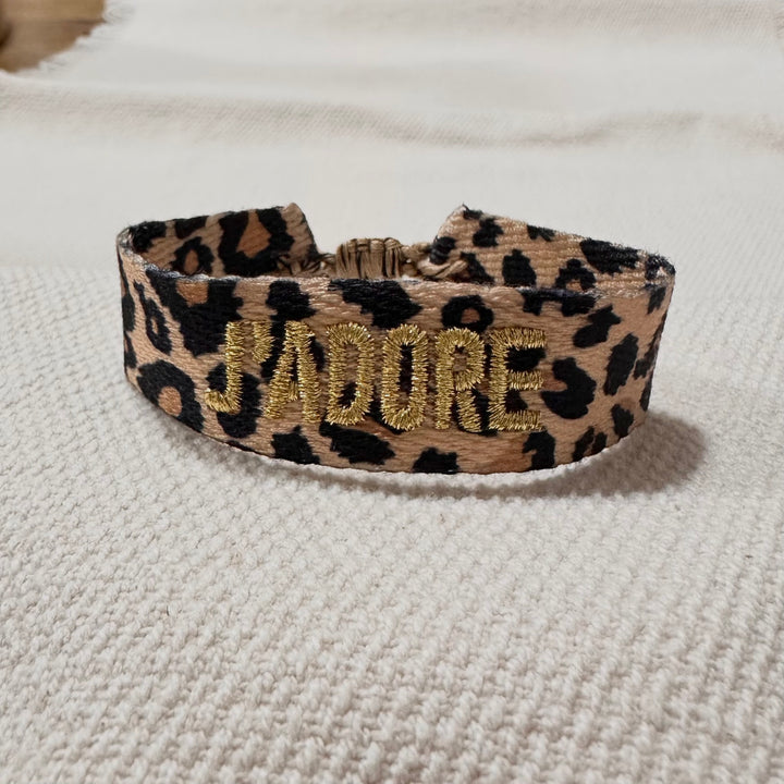 Leopard woven cotton bracelet with gold thread French embroidery – La Maison Angélique Dubai