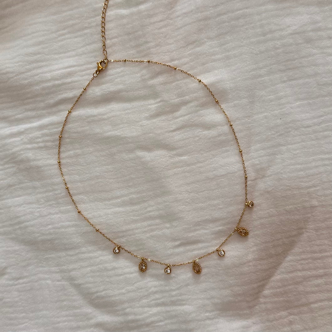 NINETTE VINTAGE CRYSTAL CHARN GOLD NECKLACE