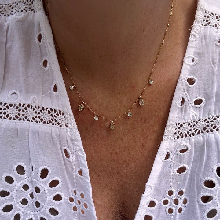 NINETTE VINTAGE CRYSTAL CHARN GOLD NECKLACE