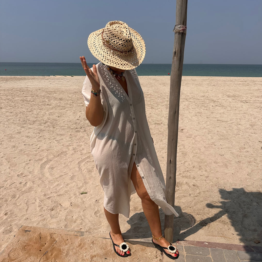 OFF WHITE BEACH MAXI DRESS – COTTON VOILE BUTTON-DOWN COVER-UP