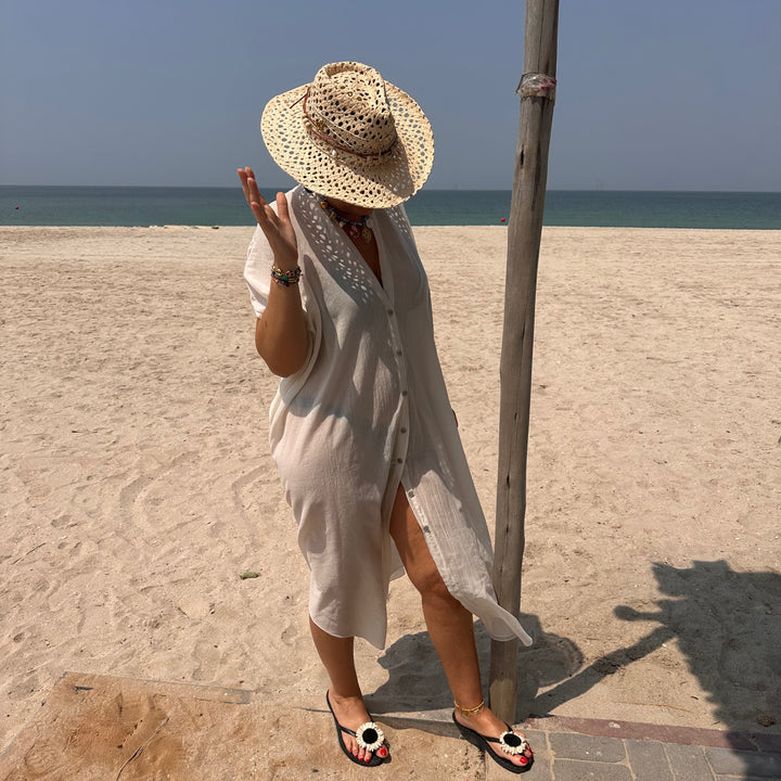 OFF WHITE BEACH MAXI DRESS – COTTON VOILE BUTTON-DOWN COVER-UP