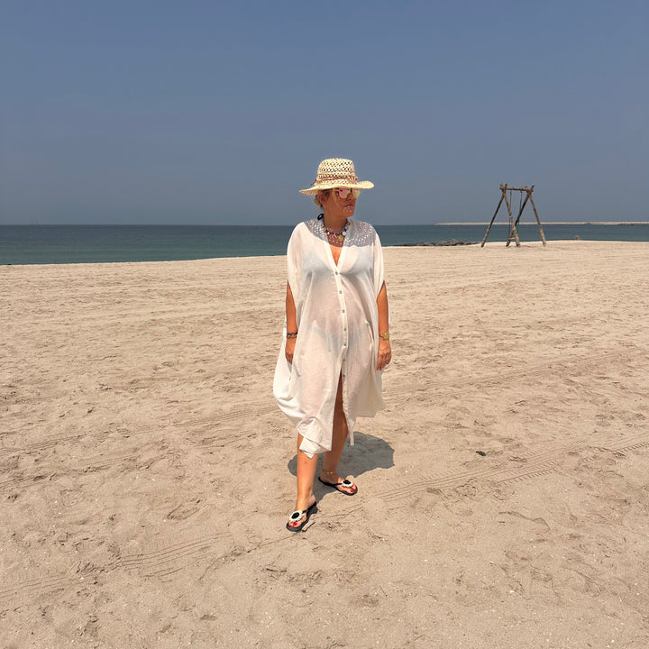 OFF WHITE BEACH MAXI DRESS – COTTON VOILE BUTTON-DOWN COVER-UP