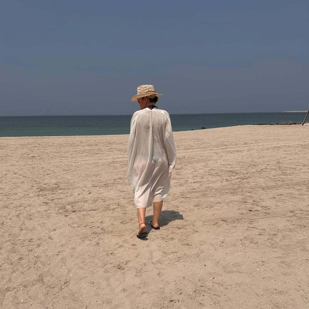 OFF WHITE BEACH MAXI DRESS – COTTON VOILE BUTTON-DOWN COVER-UP