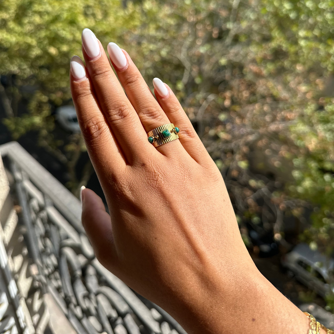 ORION -AFRICAN TURQUOISE OR BLACK AGATE GOLDEN RING