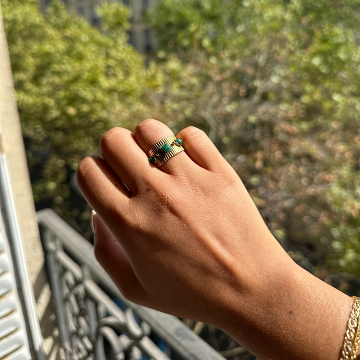 ORION -AFRICAN TURQUOISE OR BLACK AGATE GOLDEN RING